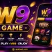 "W9 Game promotional banner featuring a mobile casino app with slot games, poker, roulette, playing cards, gold coins, and a purple neon background. The image highlights secure gameplay, instant withdrawals, and exciting online casino entertainment for players in Pakistan."