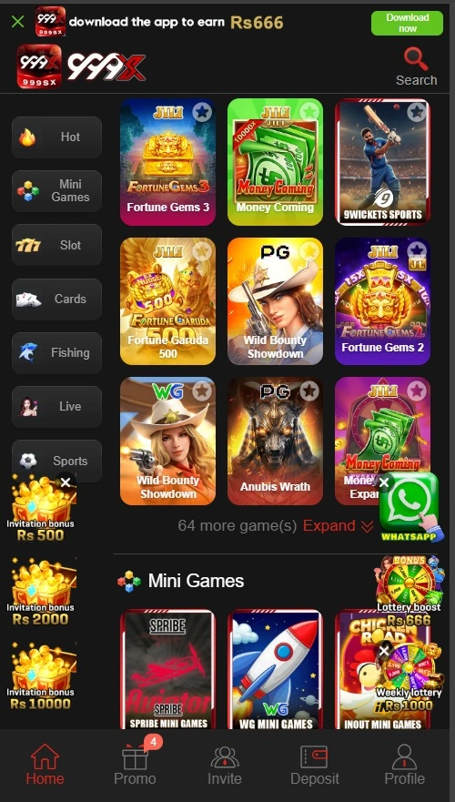 Game library grid showcasing card games, slots, and interactive mobile entertainment options.