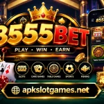 8555BET Game APK mobile casino interface with slots, card games, sports and fishing games on a smartphone