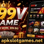 999v Game promotional banner featuring 3D 356 PK Game logo, smartphone gaming app, casino games, golden dragon, coins, and apkslotgames.net